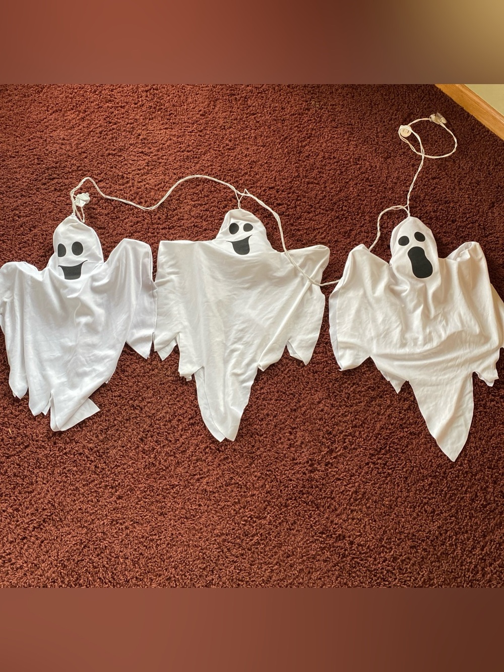 Halloween Ghost String Lights With 3 Fabric Ghosts Set Works Holiday Party Large